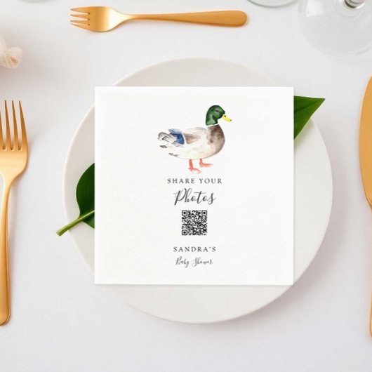 Duck Mallard Baby Shower Share Fotos QR Code Serviette