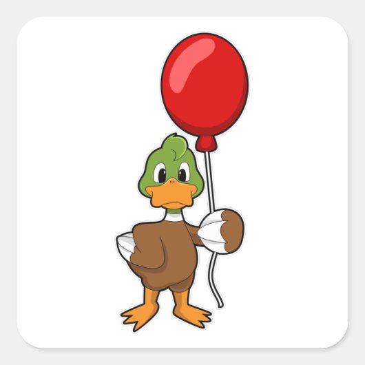 Duck mit Balloon Quadratischer Aufkleber (Vorderseite)