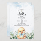 Duck mit Bow Blue Boy Baby Shower Einladung (Vorne/Hinten)