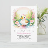Duck Niedlich Pink Girl Babydusche Einladung (Stehend Vorderseite)