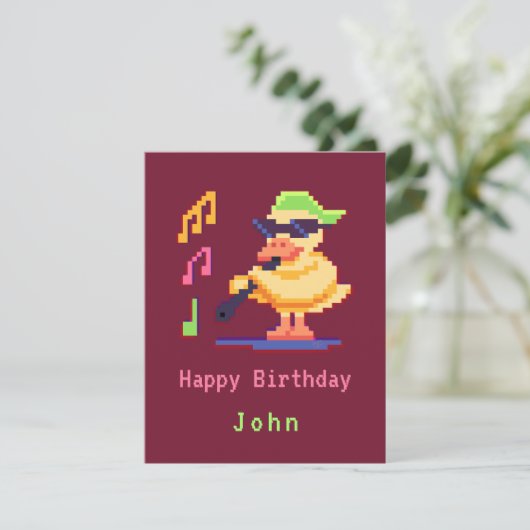 Duck Play Music Pixel Art Flat Card (Stehend Vorderseite)