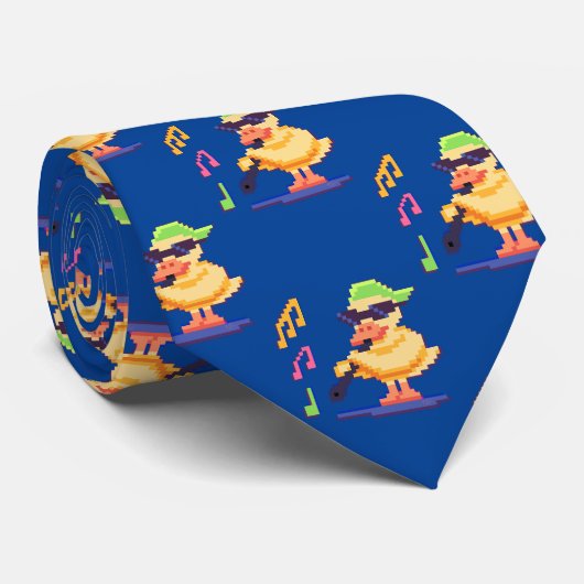 Duck Playing Musik Pixel Art Krawatte (Gerollt)
