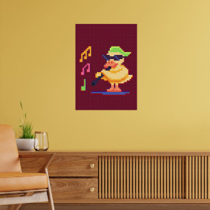 Duck Playing Musik Pixel Art Poster