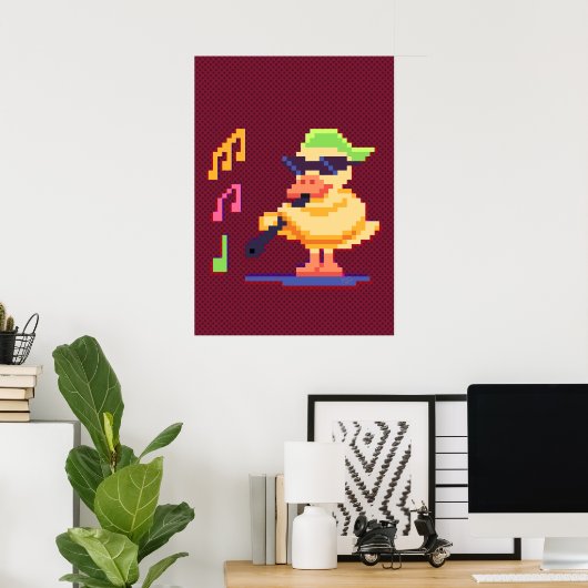 Duck Playing Musik Pixel Art Poster (Heimbüro)