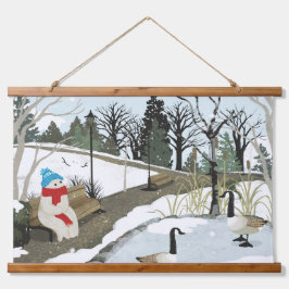Duck Pond - Winter Wandteppich Mit Holzrahmen