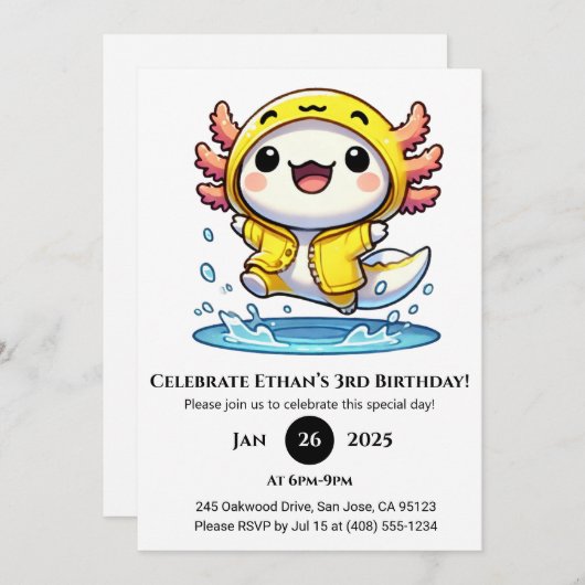 Duck Raincoat Axolotl Birthday Einladung (Vorne/Hinten)