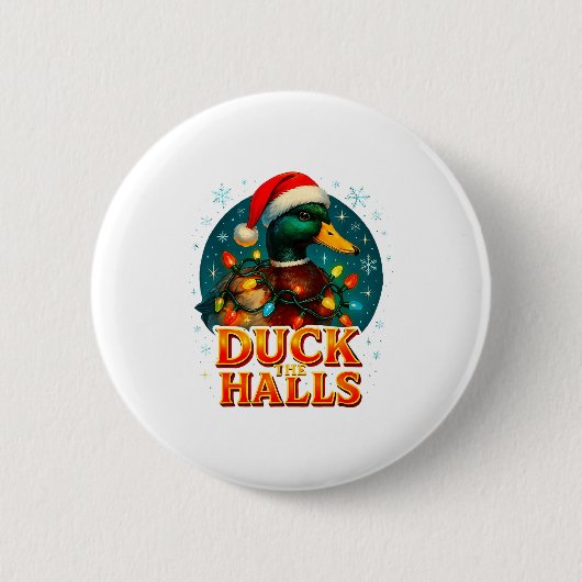 Duck The Halls Funny Christmas Lights Hunting Seas Button (Vorderseite)
