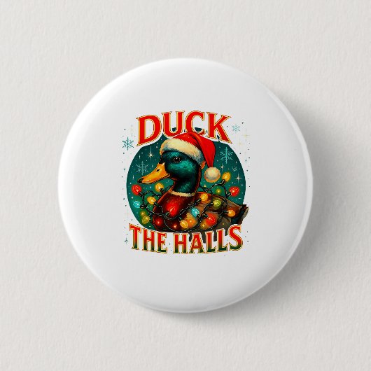 Duck The Halls Funny Christmas Lights Hunting Seas Button (Vorderseite)