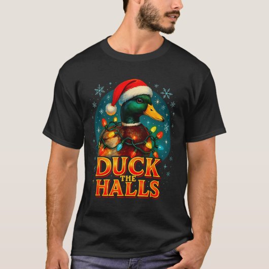 Duck The Halls Funny Christmas Lights Hunting Seas T-Shirt (Vorderseite)