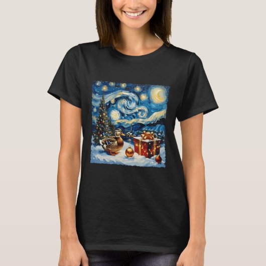 Duck Van Gogh Style Starry Night Weihnachtsfest T-Shirt (Vorderseite)