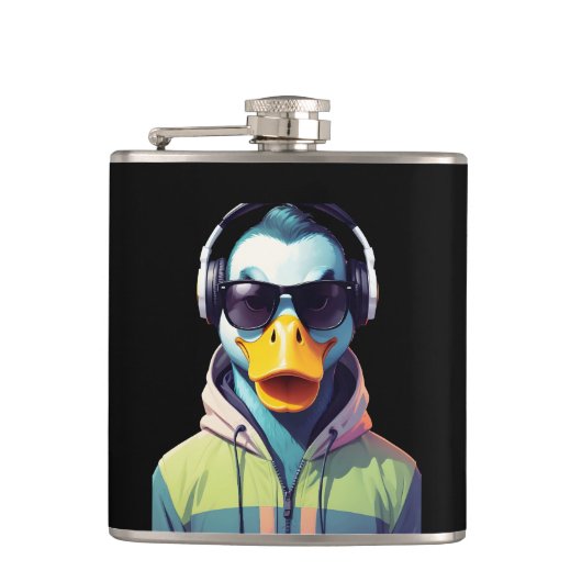 Duck Wearing Hoodie Funny Coole Tierart Flachmann (Vorderseite)