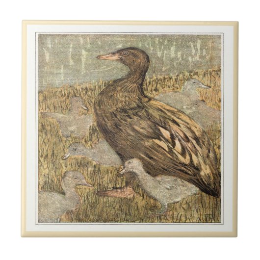 Duck with Chicks Water's Edge Dutch Viktorianisch Fliese (Vorderseite)