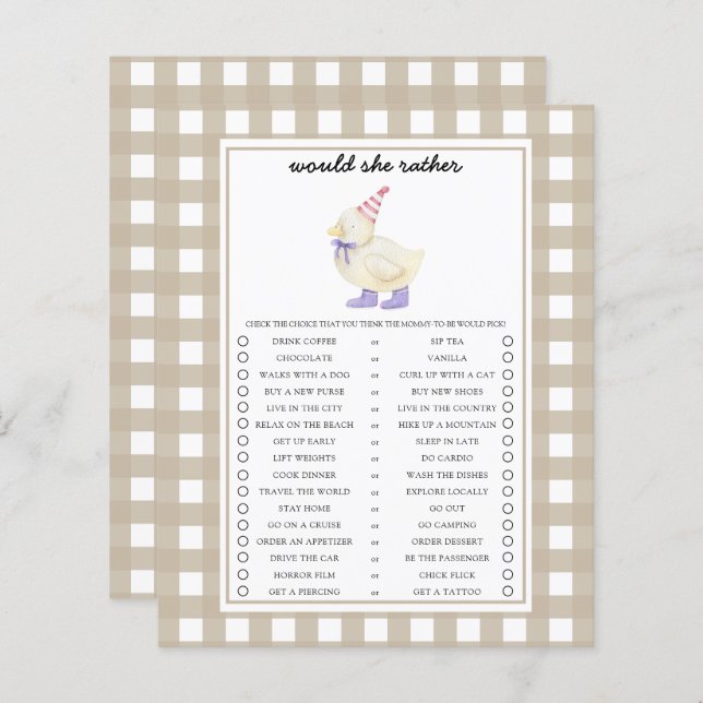 Duck wollte sie eher Baby Dusche Spiel (Vorne/Hinten)