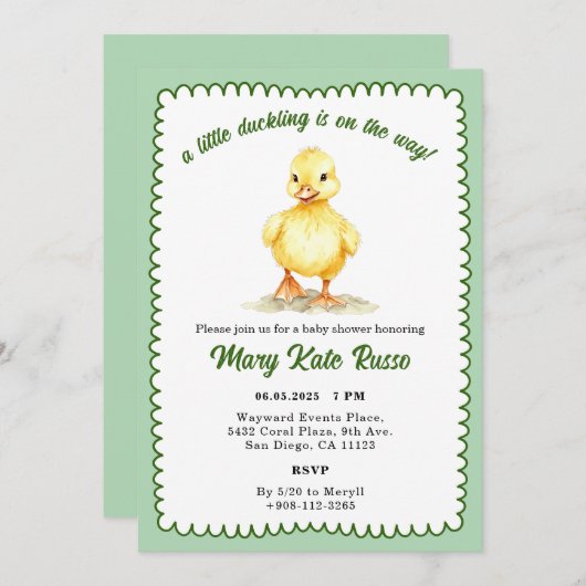 Duckling Baby Duckling Einladung (Vorne/Hinten)