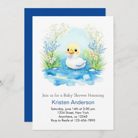 Duckling Blue Bliss Boy Baby Shower Einladung (Vorne/Hinten)
