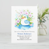 Duckling Boy Baby Dusche Aquarell Blue Duckling Ba Einladung (Stehend Vorderseite)