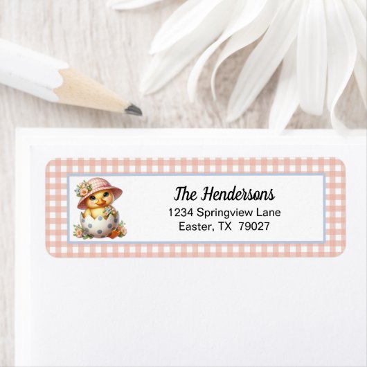 Duckling Chick in Easter Egg on Pink Gingham Plaid (Insitu)