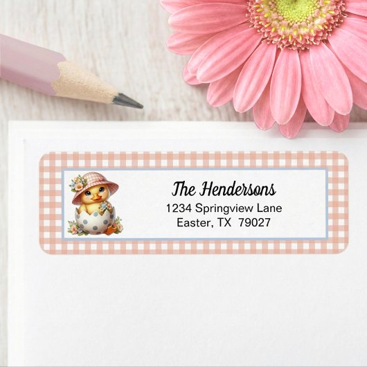 Duckling Chick in Easter Egg on Pink Gingham Plaid