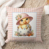 Duckling Chick in Easter Egg on Pink Gingham Plaid Kissen (Decke)