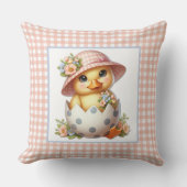 Duckling Chick in Easter Egg on Pink Gingham Plaid Kissen (Vorderseite)
