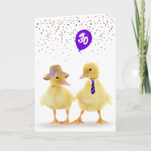 Duckling Couple mit 30. Geburtstagsballon Karte (Vorderseite)