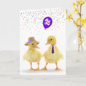 Duckling Couple mit 35. Geburtstagsballon Karte (Gelbe Blume)