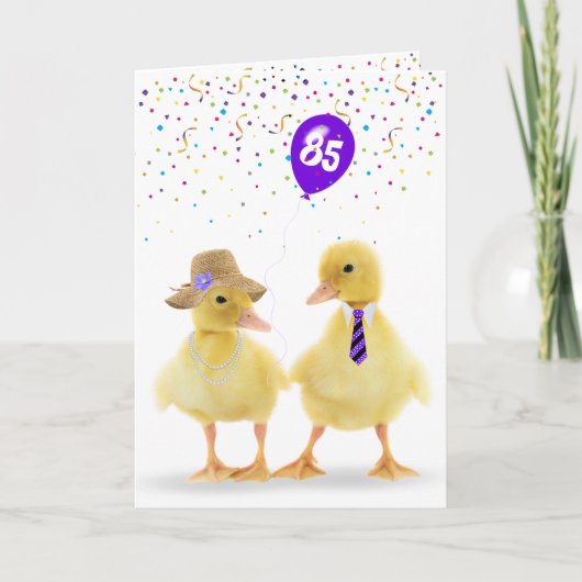 Duckling Couple mit 85. Geburtstagsballon Karte (Vorderseite)