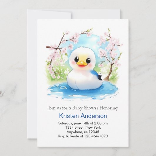 Duckling Enchanted Watercolor Boy Baby Shower Einladung (Vorderseite)