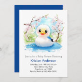 Duckling Enchanted Watercolor Boy Baby Shower Einladung (Vorne/Hinten)