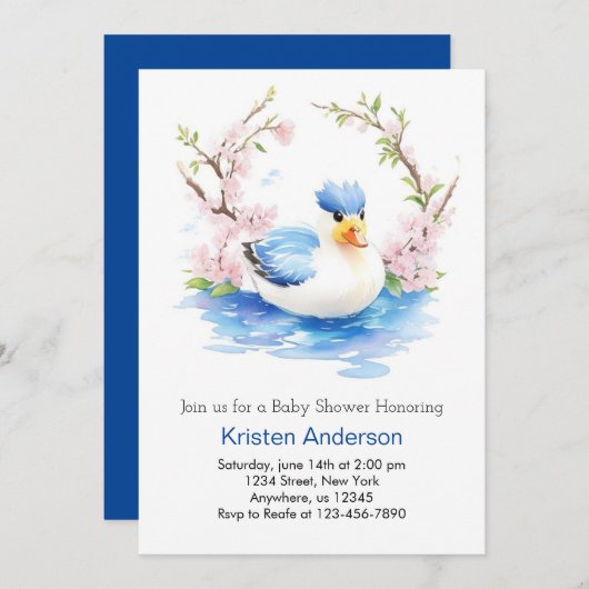 Duckling Enchanted Watercolor Boy Baby Shower Einladung (Vorne/Hinten)