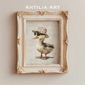 Duckling in Blütenhut und Sonnenbrille, Lackierent Poster