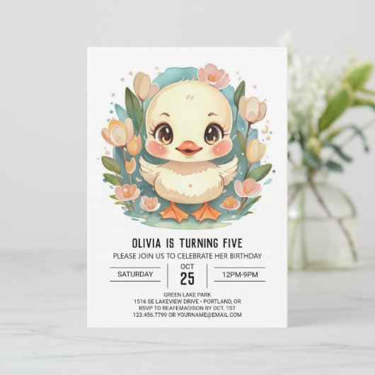 Duckling Modern Birthday Einladung (Stehend Vorderseite)