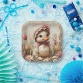 Duckling Oaster Pink Bonnet Tulips Daisis Pappteller (Party)