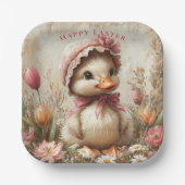 Duckling Oaster Pink Bonnet Tulips Daisis Pappteller (Vorderseite)