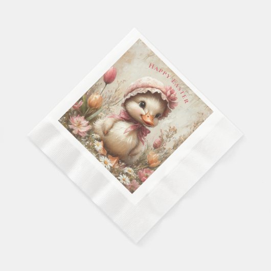 Duckling Oaster Pink Bonnet Tulips Daisis Serviette (Ecke)