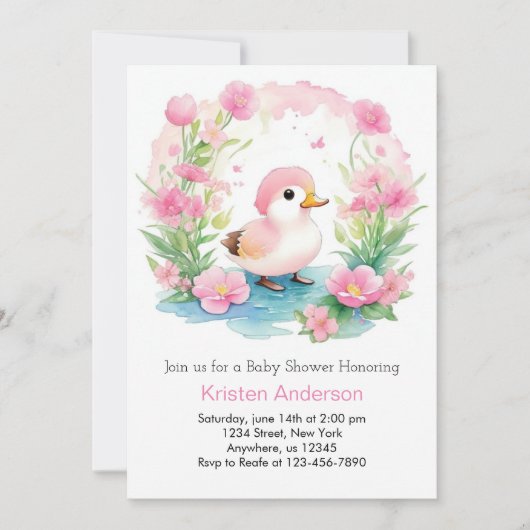 Duckling Pink Girl Babydusche Einladung (Vorderseite)