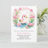 Duckling Pink Girl Babydusche Einladung (Stehend Vorderseite)