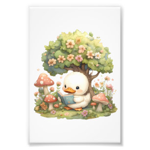 Duckling Reading Under a Tree - Whimsical and Rela Fotodruck