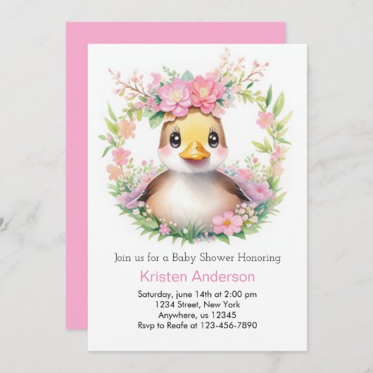 Duckling Serenade: Eine Babydusche für Mädchen Einladung (Vorne/Hinten)