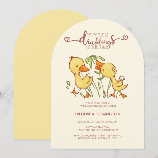 Duckling Twins Kinderdusche Einladung (Vorne/Hinten)