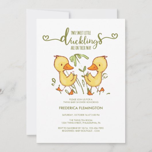 Duckling Twins Kinderdusche Einladung (Vorderseite)