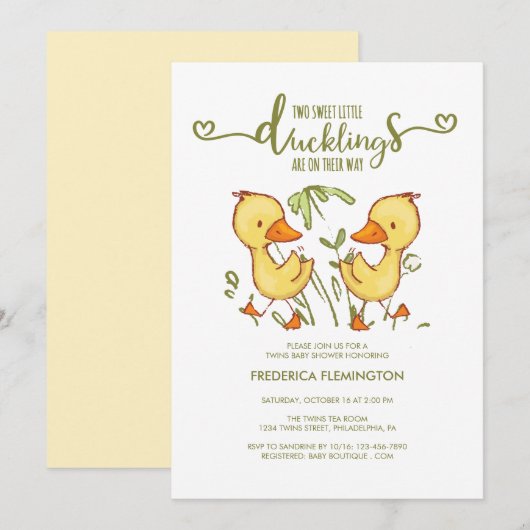 Duckling Twins Kinderdusche Einladung (Vorne/Hinten)