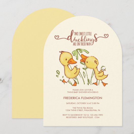 Duckling Twins Kinderdusche Einladung (Vorne/Hinten)