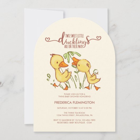 Duckling Twins Kinderdusche Einladung (Vorderseite)