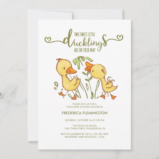 Duckling Twins Kinderdusche Einladung (Vorderseite)