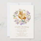 Duckling Watercolor Floral Girl Babydusche Einladung (Vorderseite)