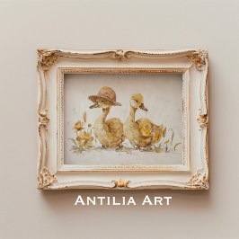 Duckling Watercolor Painting Duck Farm Animal Poster