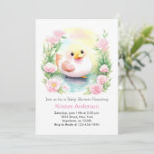 Duckling Whimsical Watercolor Girl Babydusche Einladung (Stehend Vorderseite)