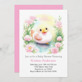 Duckling Whimsical Watercolor Girl Babydusche Einladung (Vorne/Hinten)