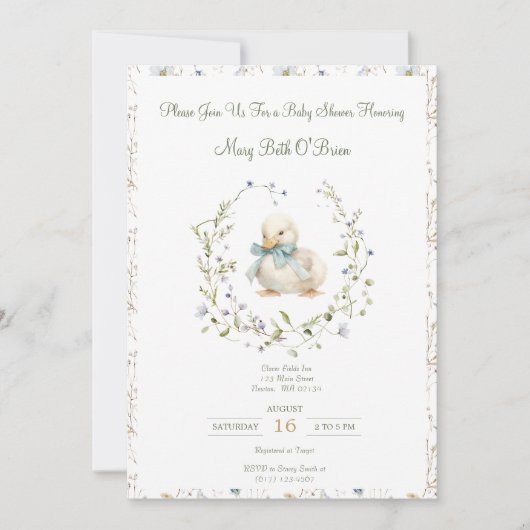 Duckling Wildblume Blumendusche Einladung (Vorderseite)